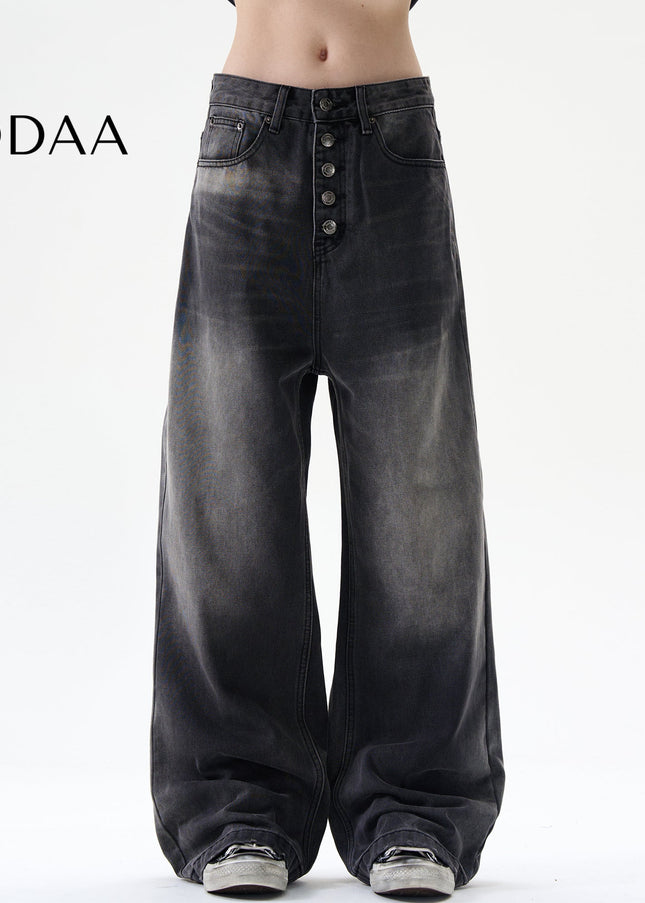 Blue Loose Fit Casual Wide-Leg Jeans for Men and Women - S / Black - Men’s Jeans