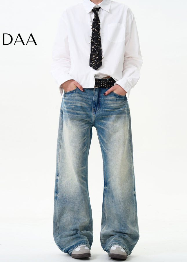 Blue Loose Fit Casual Straight Jeans for Men and Women - S / Mid Blue - Men’s Jeans
