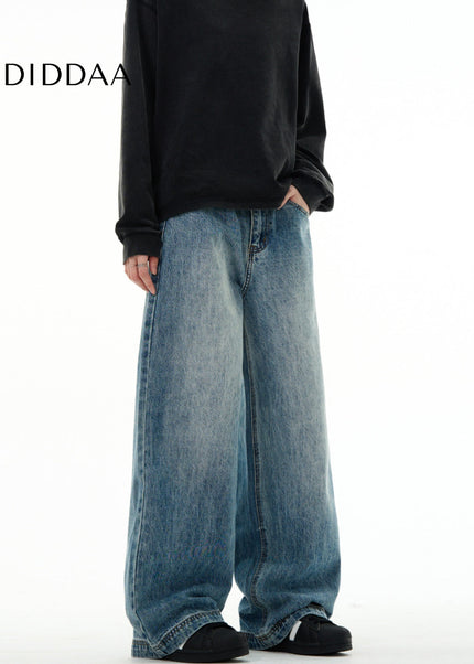 Blue Vintage Wash Loose Fit Straight Leg Jeans - Men’s Jeans