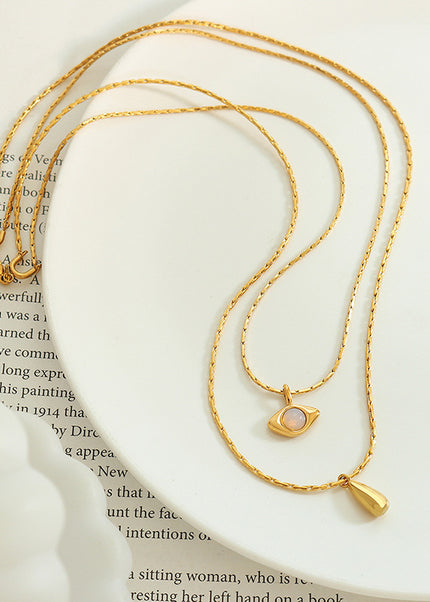 French retro non-fading double-layer titanium steel plated 18K real gold opal drop pendant necklace light luxury jewelry women