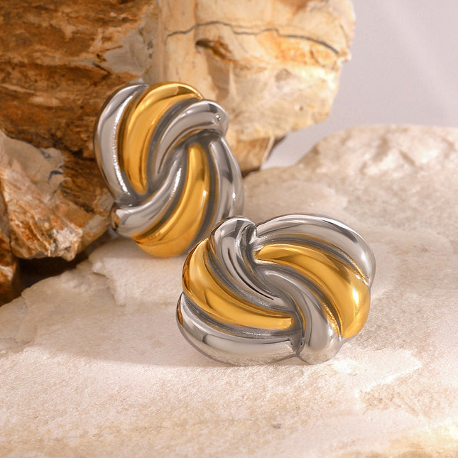 Jieding European and American stainless steel wave contrast earrings 18k high-end fashion earrings titanium gang commuter accessories cross-border