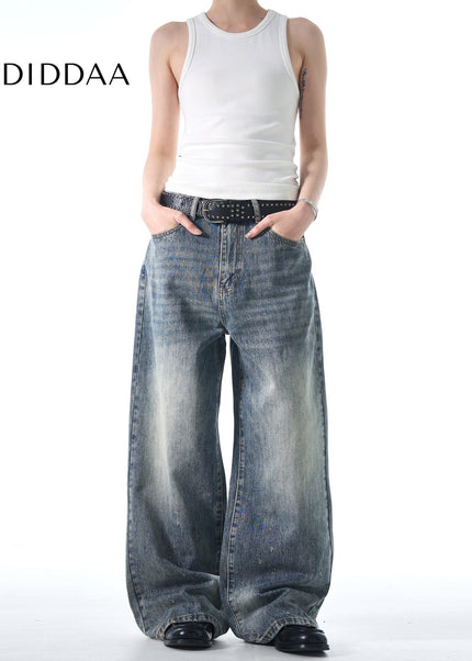 Blue Distressed Loose Straight Leg Jeans for Men and Women - Men’s Jeans