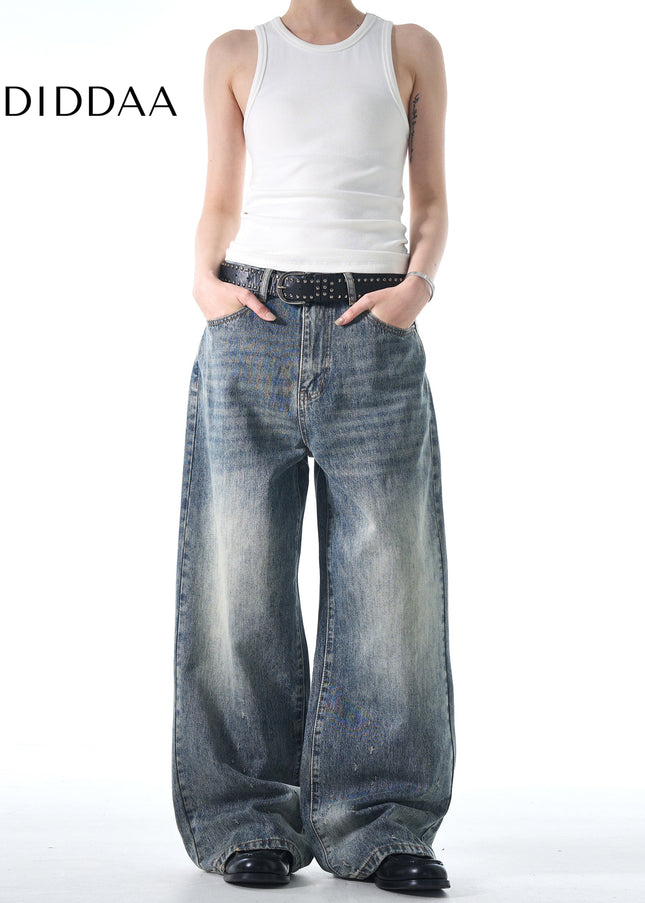 Blue Distressed Loose Straight Leg Jeans for Men and Women - Men’s Jeans