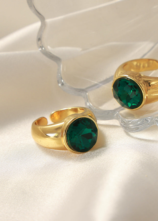 European and American new fashion, retro, light luxury, copper material inlaid with round zircon open ring, personality, versatile jewelry women