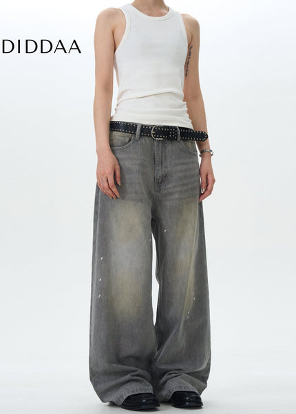 Blue Graffiti Splash Loose Straight Vintage Jeans - Men’s Jeans