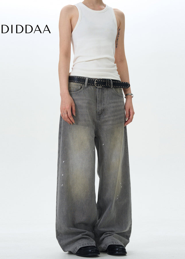 Blue Graffiti Splash Loose Straight Vintage Jeans - Men’s Jeans