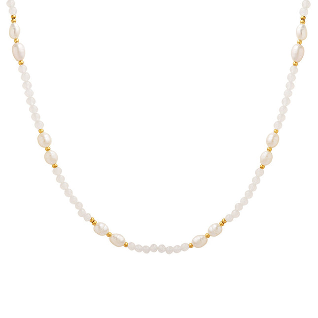 Winter new non-fading French retro personality stone freshwater pearl pendant titanium steel gold-plated beaded necklace jewelry