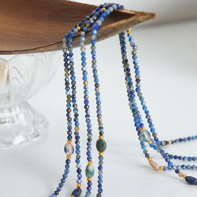 European and American cross-border retro high-end niche design natural stone crystal faceted stone handmade beaded necklace jewelry women