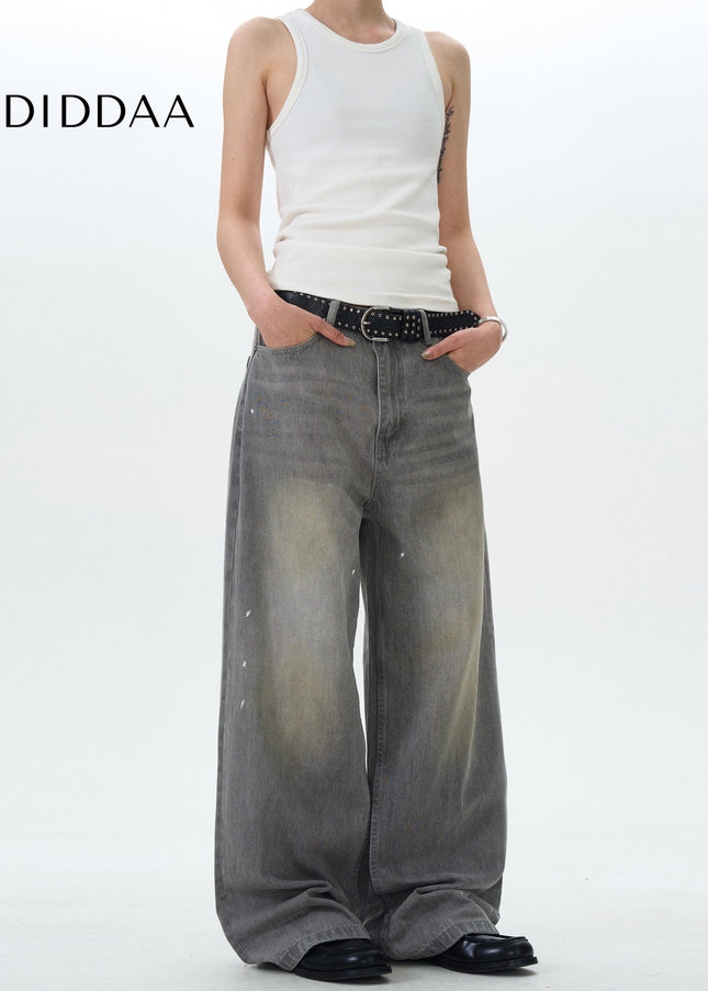 Blue Graffiti Splash Loose Straight Vintage Jeans - Men’s Jeans