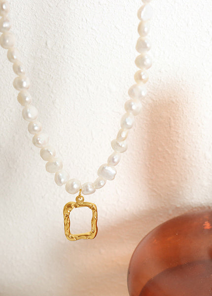 French non-fading, irregular oval, freshwater pearl chain, titanium steel, personality, geometric clavicle necklace, ornaments, women