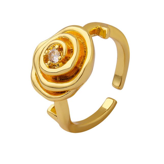 Cross-border hot-selling retro distressed temperament personality rose copper ring inlaid with zircon ring hand jewelry