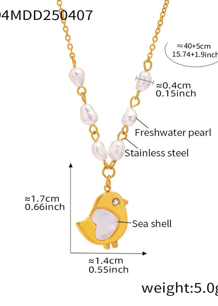Mystery shell chick natural freshwater pearl necklace niche design sense choker women's stainless steel plated real gold jewelry