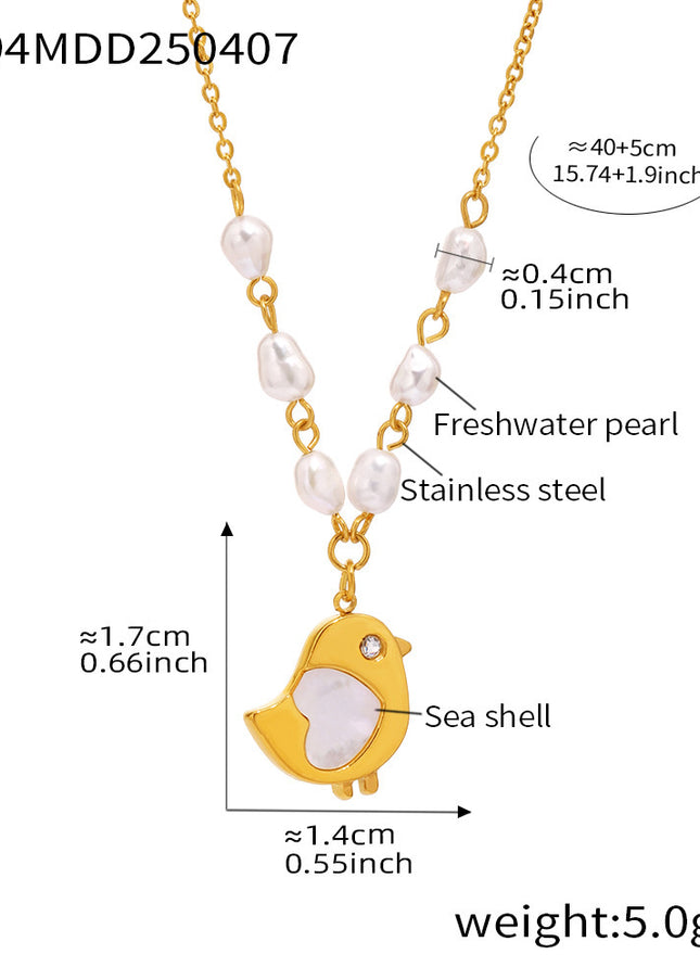 Mystery shell chick natural freshwater pearl necklace niche design sense choker women's stainless steel plated real gold jewelry