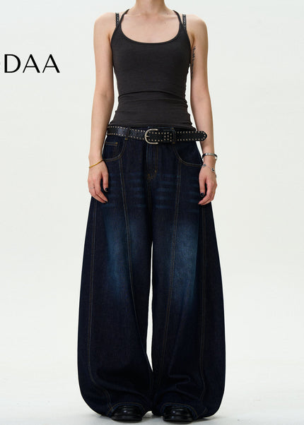 Washed Blue Distressed Wide-Leg Machete Jeans - S / Dark Blue - Men’s Jeans