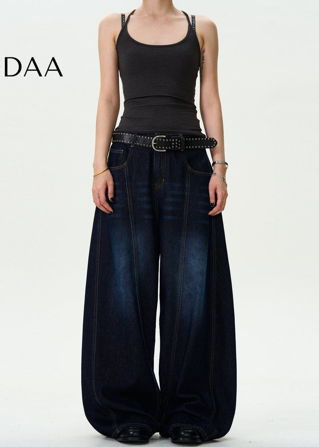 Washed Blue Distressed Wide-Leg Machete Jeans - S / Dark Blue - Men’s Jeans
