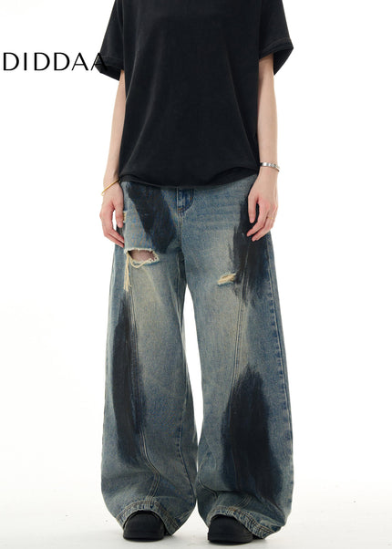 Blue Ripped Loose Fit Wide Leg Versatile Jeans - Men’s Jeans