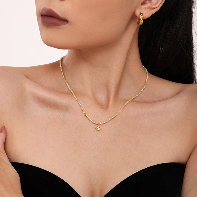 Mystery stainless steel eight-pointed star shining zircon pendant natural stone clavicle necklace elegant temperament jewelry wholesale
