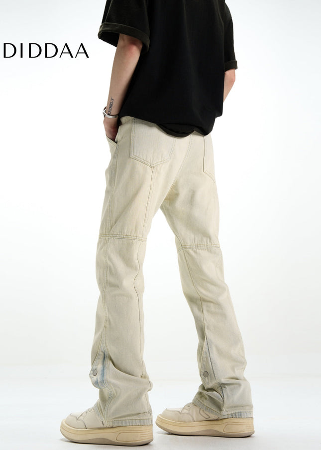 Yellow Mud Dyed Bootcut Jeans with Deconstructed Style - Men’s Jeans