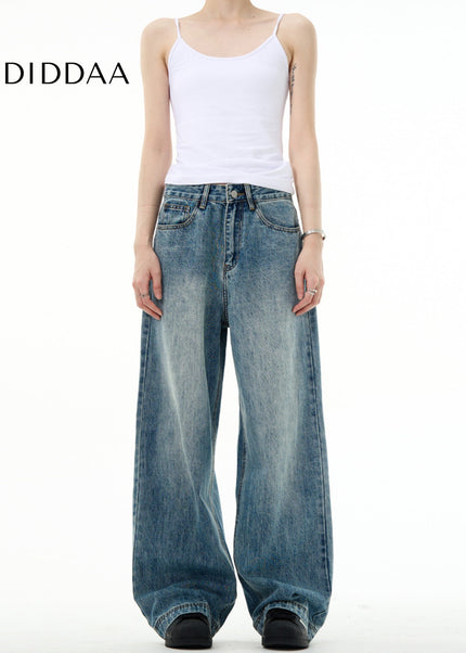 Blue Vintage Wash Loose Fit Straight Leg Jeans - Men’s Jeans