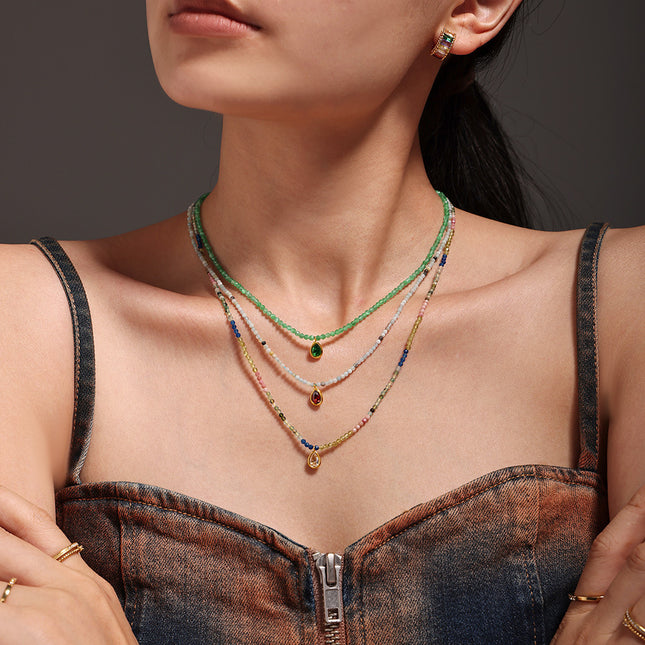 Mystery lidopamine natural stone beaded faceted opal drop clavicle necklace colorful sweet light luxury necklace women