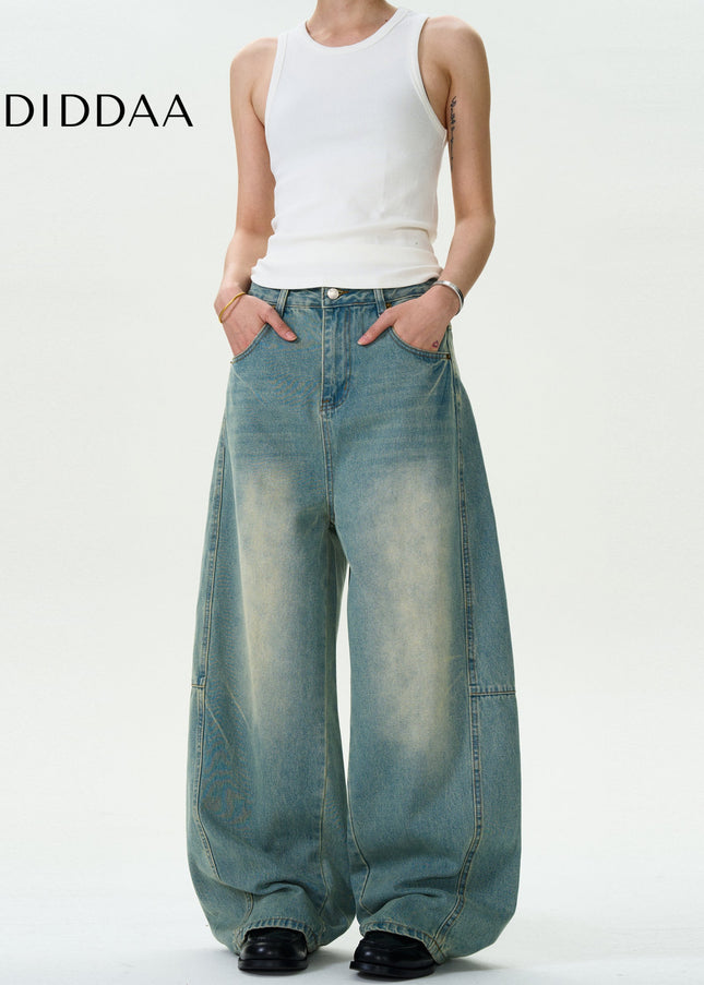 Washed Blue Distressed Loose Scimitar Jeans for Men and Women - Men’s Jeans