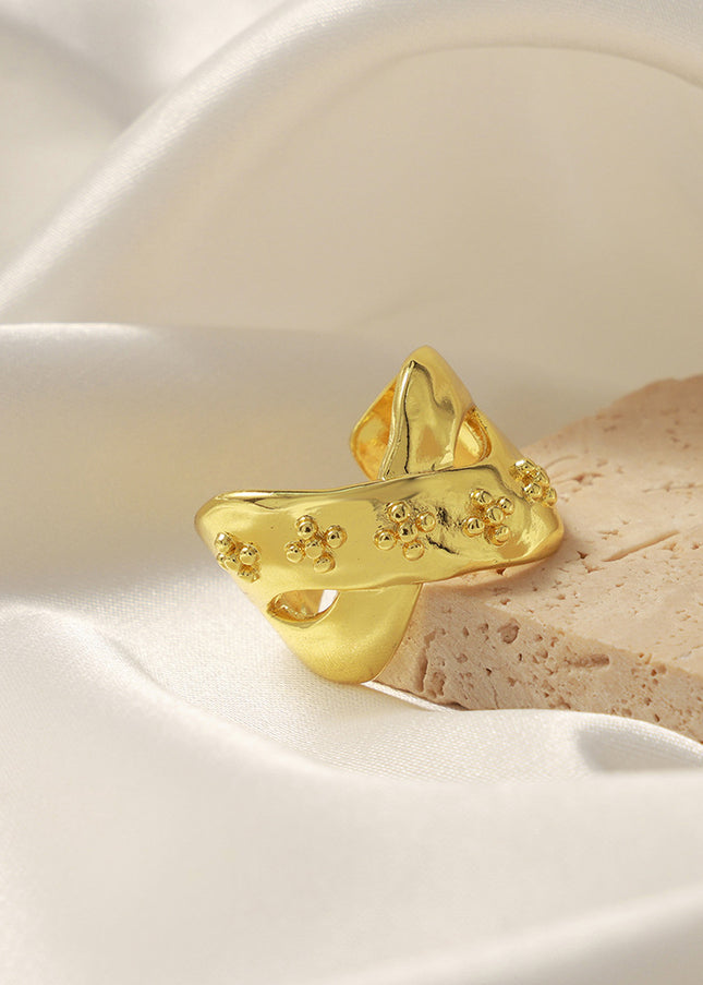 European and American new cross-border niche simple personality fashion versatile copper material twist print open ring jewelry women