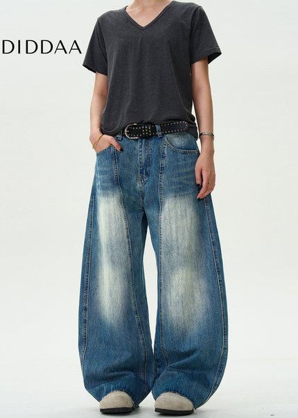 Blue Deconstructed Casual Scimitar Jeans - Men’s Jeans