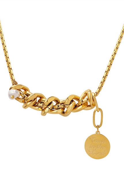 European and American hip-hop tide does not fade geometric collar freshwater pearl medallion Cuban chain pendant box chain P854