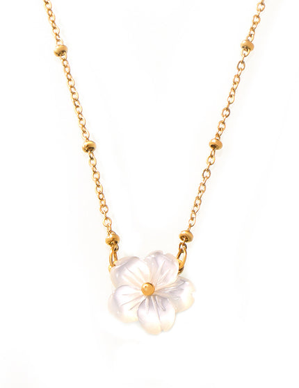 chic style fashion personality elegant temperament cold wind necklace white sea shell flower pendant clip bead chain titanium steel jewelry