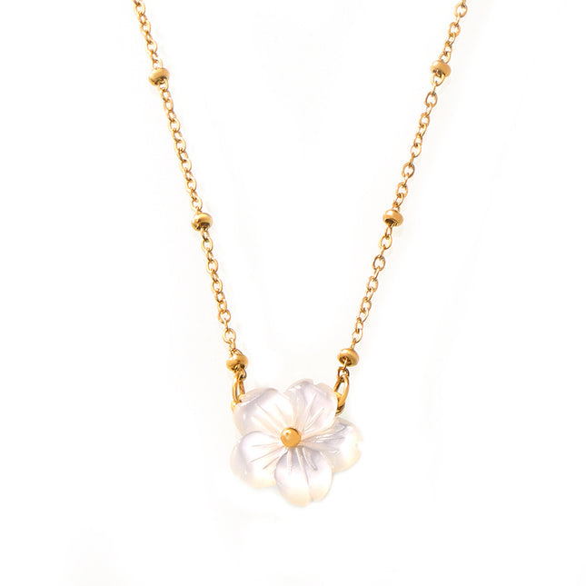 chic style fashion personality elegant temperament cold wind necklace white sea shell flower pendant clip bead chain titanium steel jewelry