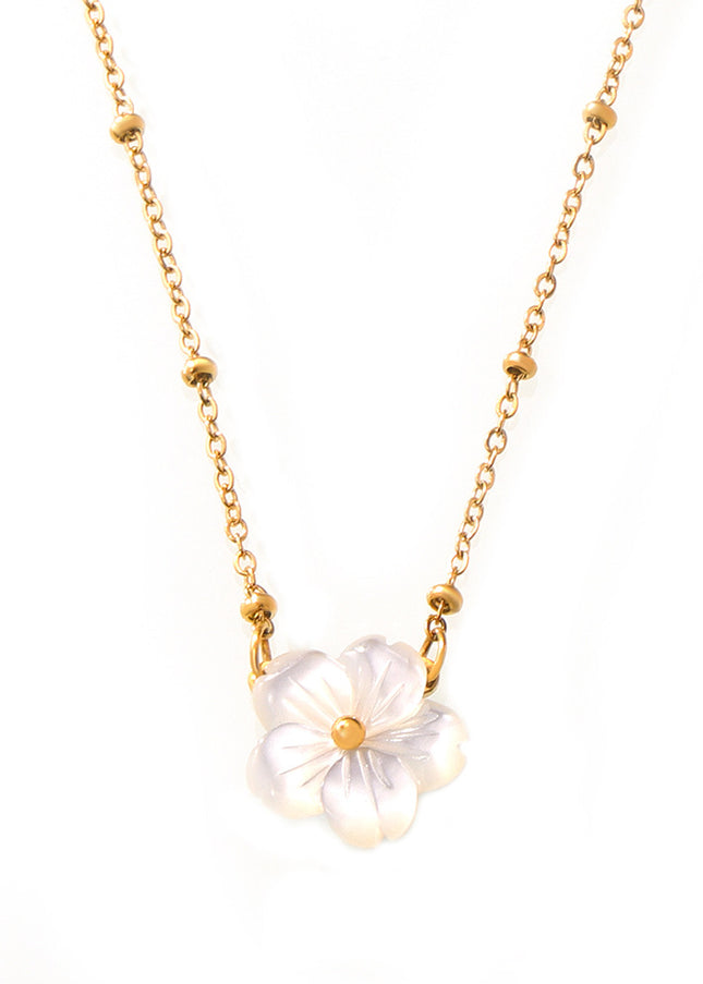 chic style fashion personality elegant temperament cold wind necklace white sea shell flower pendant clip bead chain titanium steel jewelry