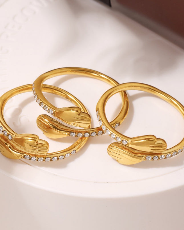 Mystery Liai's embrace zircon rings, European and American minimalist niche designs, open finger rings, stainless steel, real gold plated jewelry