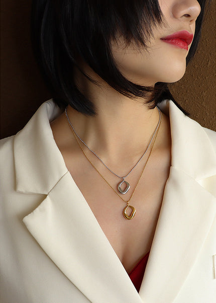 European and American chocker special-shaped heavy industry hand-made irregular geometric pendant titanium steel 18k gold clavicle necklace P987