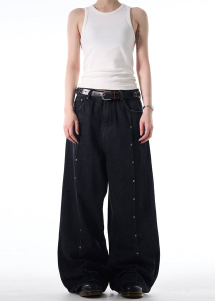 Washed Blue Stud Design Loose Fit Jeans - Men’s Jeans