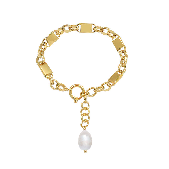 Marka French Niche Retro Design Sense Personality Versatile Hand Ornament Titanium Steel Plated 18K Gold Freshwater Pearl Bracelet Women