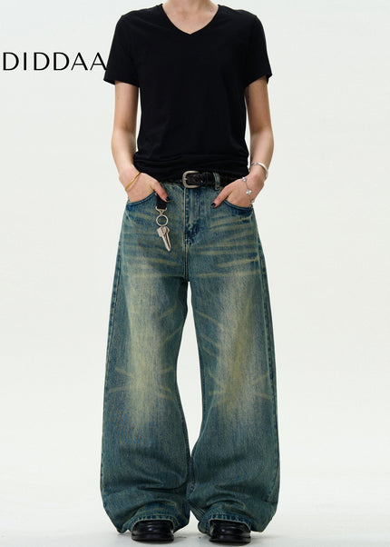 Light Blue Vintage Distressed Wide-Leg Jeans Unisex - Men’s Jeans