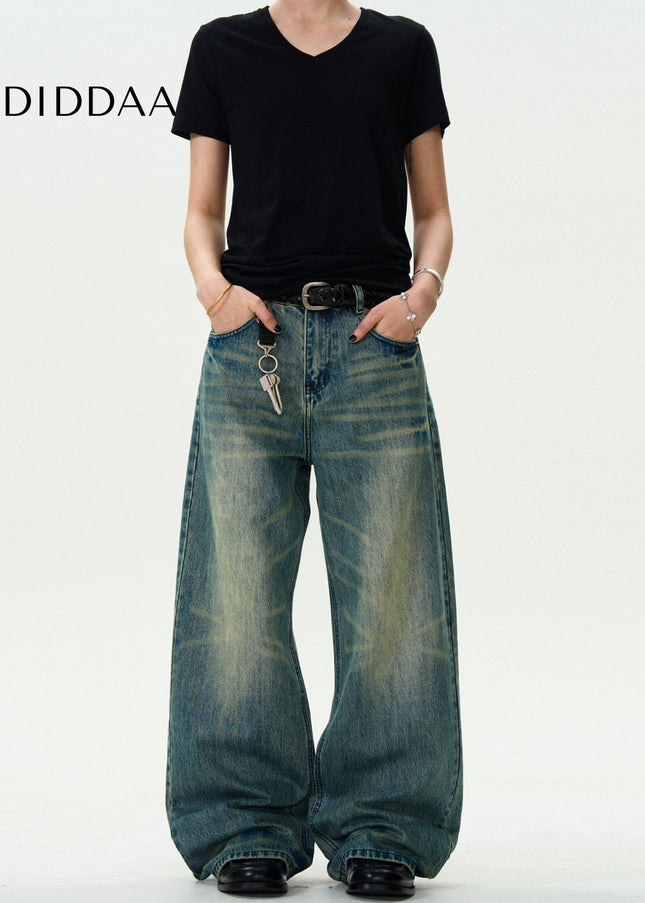 Light Blue Vintage Distressed Wide-Leg Jeans Unisex - Men’s Jeans