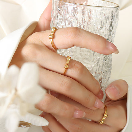 Korean niche design sense bow adjustable ring fairy style fashion creative gold-plated fresh and sweet jewelry
