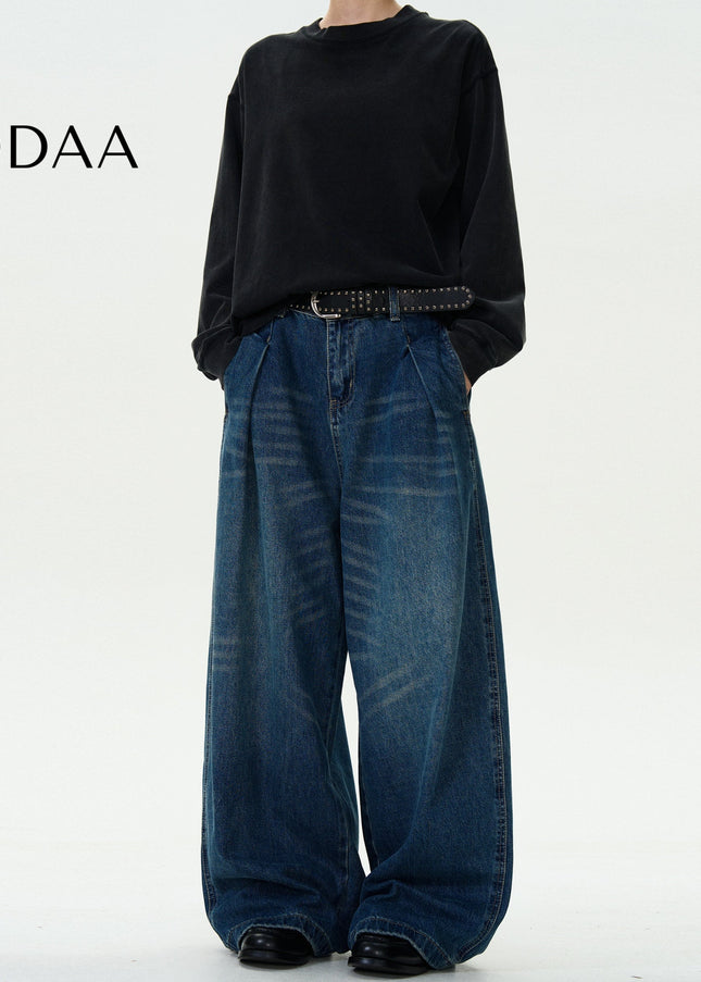 Blue Loose Fit Machete Jeans with Pleats for Men - S / Dark Blue - Men’s Jeans