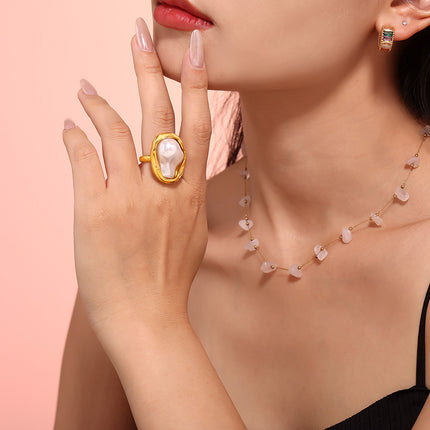 New ins style fashion ring special-shaped imitation pearl light luxury ring rings titanium steel non-fading hand jewelry