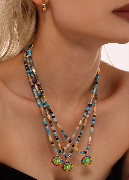 Mystery Nepal Creative Devil's Eye Natural Stone Beaded Necklace Ethnic Style Funny Personality Stainless Steel Jewelry