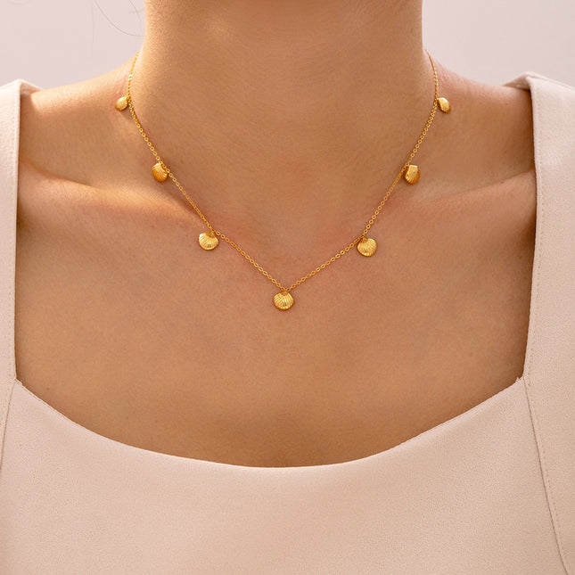 Baroque new geometric small scallop pendant necklace women's titanium steel plated 18k gold personality temperament clavicle chain ornament