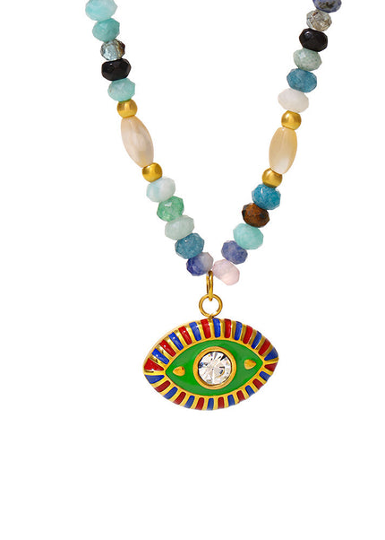 Mystery Nepal Creative Devil's Eye Natural Stone Beaded Necklace Ethnic Style Funny Personality Stainless Steel Jewelry