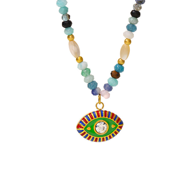 Mystery Nepal Creative Devil's Eye Natural Stone Beaded Necklace Ethnic Style Funny Personality Stainless Steel Jewelry