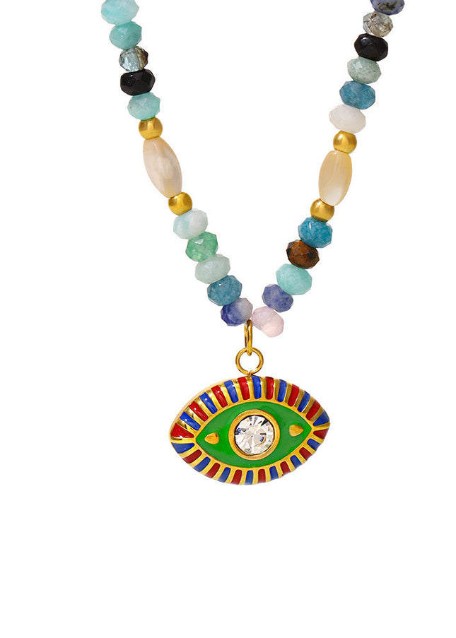 Mystery Nepal Creative Devil's Eye Natural Stone Beaded Necklace Ethnic Style Funny Personality Stainless Steel Jewelry