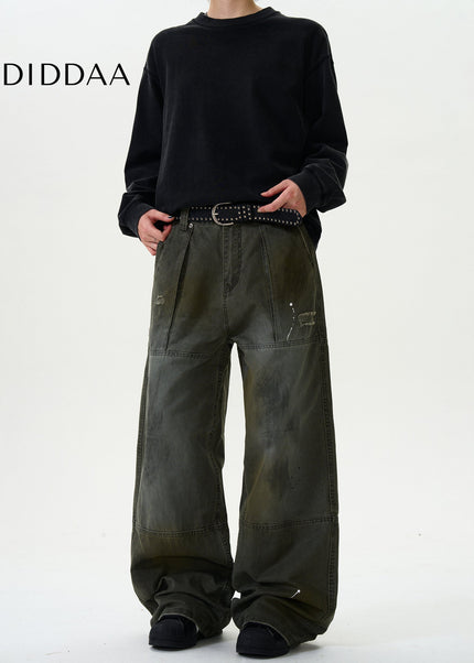 Black Ink-Splashed Cargo Pants for Trendy Casual Wear - Men’s Jeans