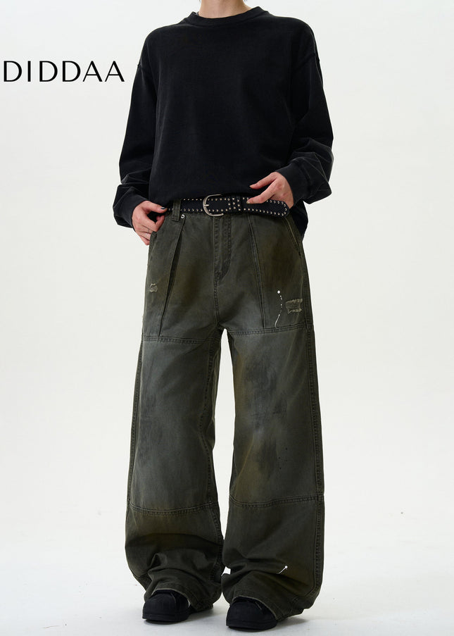 Black Ink-Splashed Cargo Pants for Trendy Casual Wear - Men’s Jeans