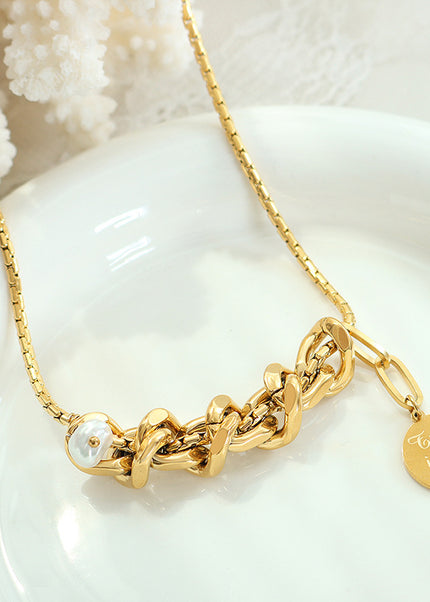 European and American hip-hop tide does not fade geometric collar freshwater pearl medallion Cuban chain pendant box chain P854