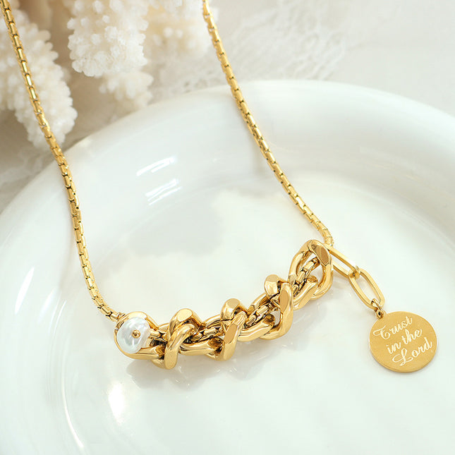 European and American hip-hop tide does not fade geometric collar freshwater pearl medallion Cuban chain pendant box chain P854