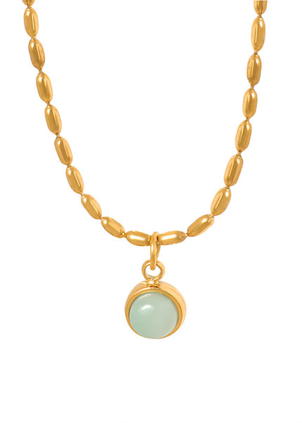 Mystery ins korean wild palace vintage natural stone rice bead chain necklace new titanium steel gold-plated jewelry women